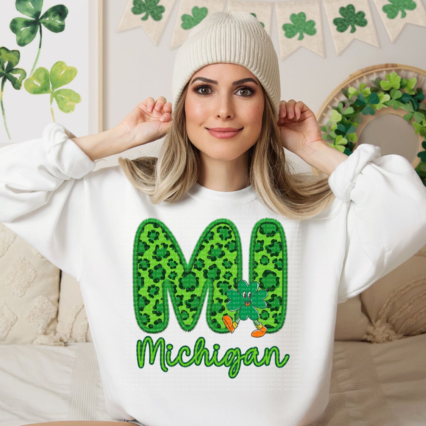 Shamrock Leopard Faux Embroidery States (ALL STATES)-DTF
