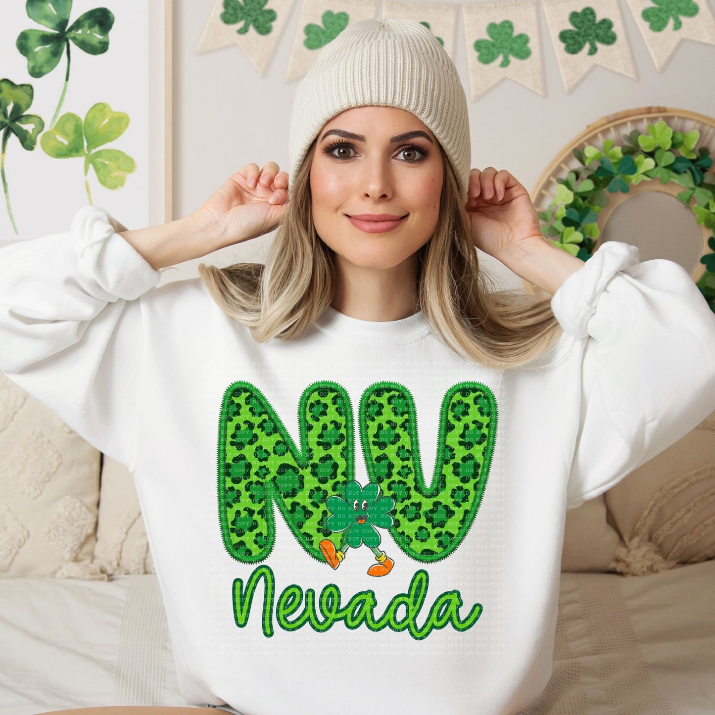 Shamrock Leopard Faux Embroidery States (ALL STATES)-DTF
