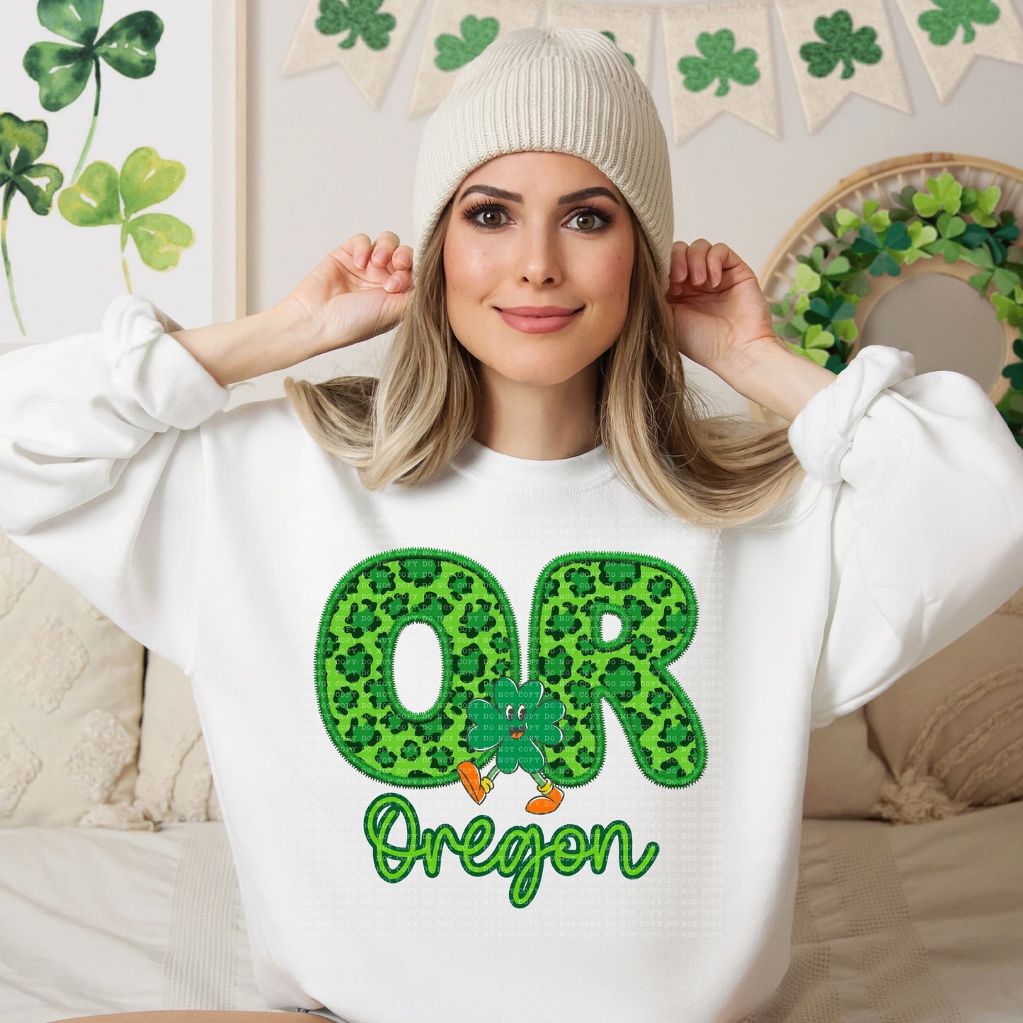 Shamrock Leopard Faux Embroidery States (ALL STATES)-DTF