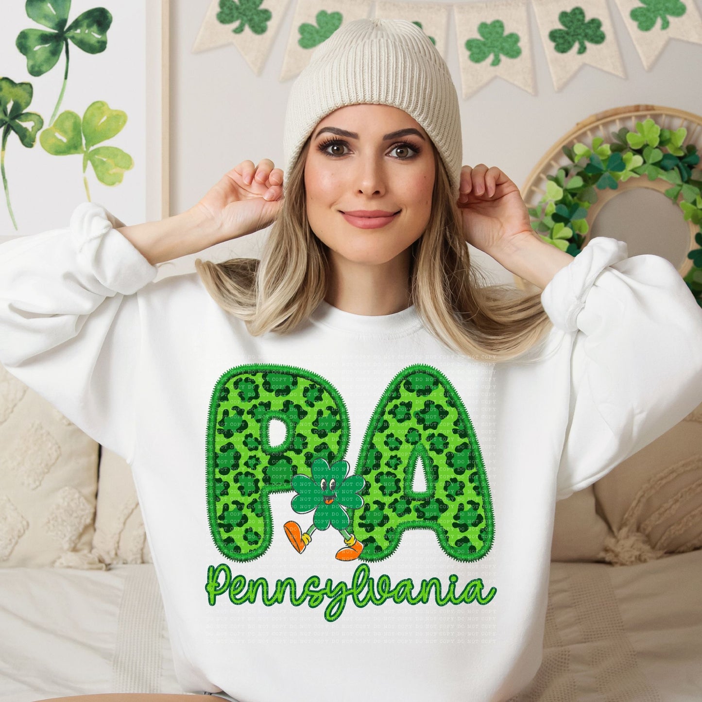 Shamrock Leopard Faux Embroidery States (ALL STATES)-DTF