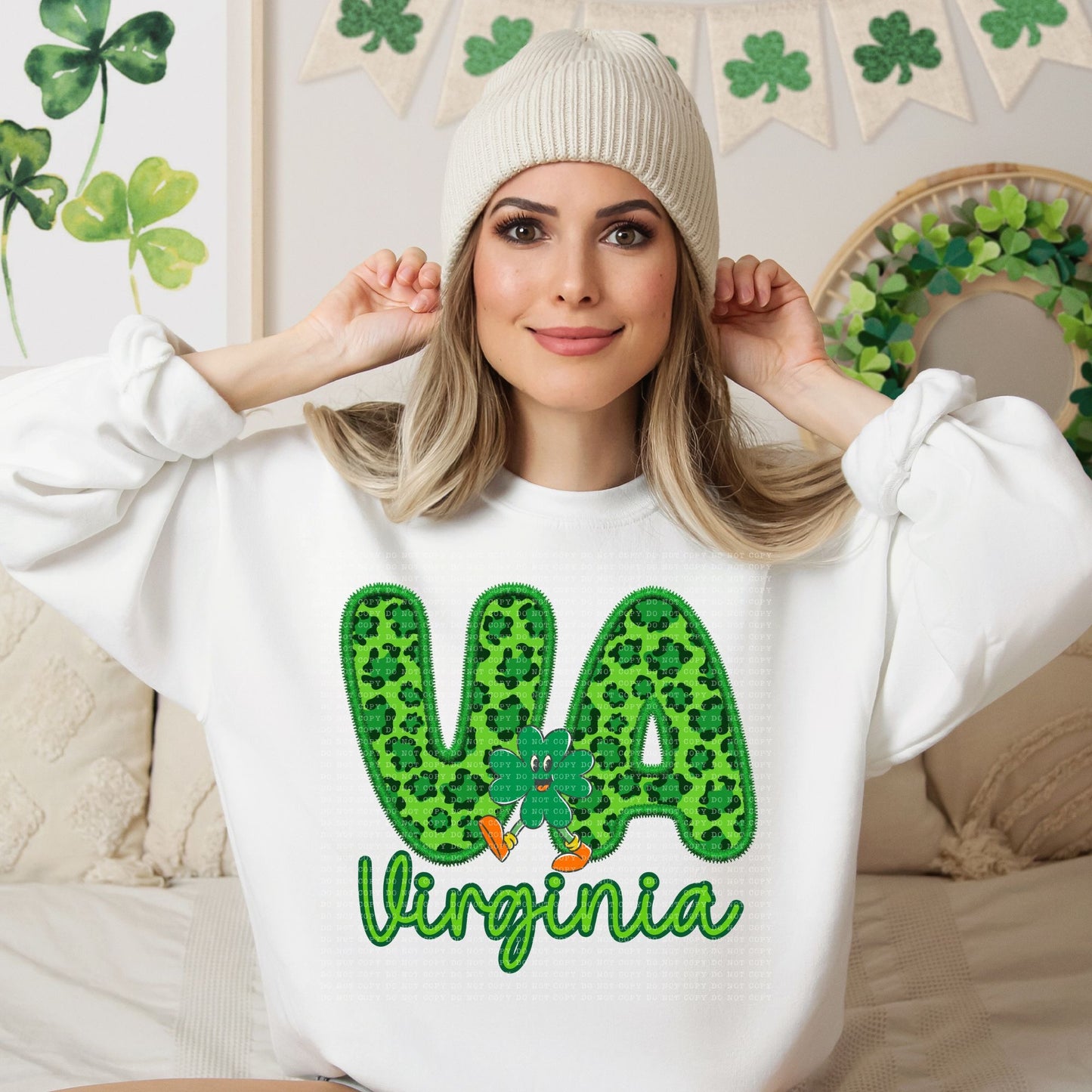 Shamrock Leopard Faux Embroidery States (ALL STATES)-DTF