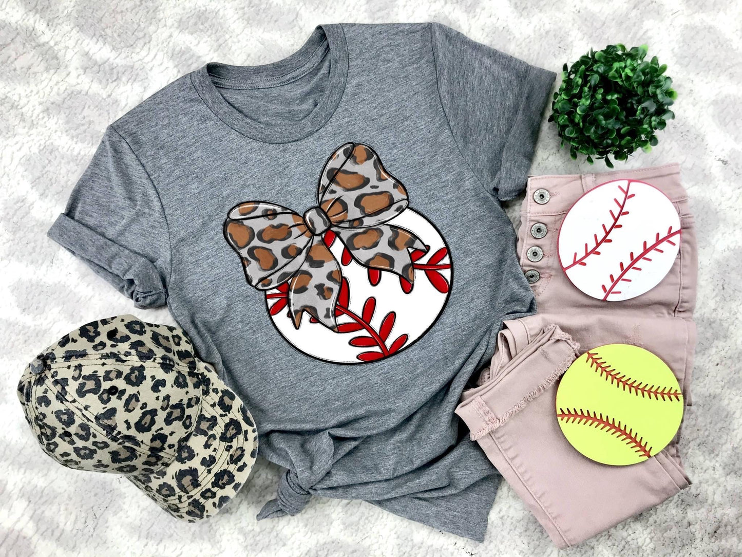 Baseball Gray Leopard Bow - DTF