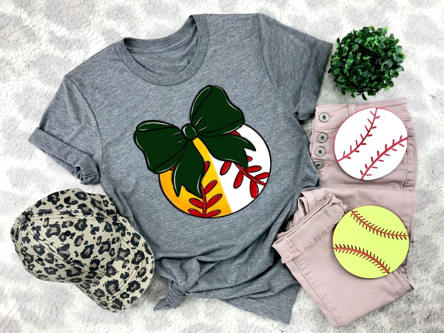 Softball/Baseball Dark Green Bow - DTF