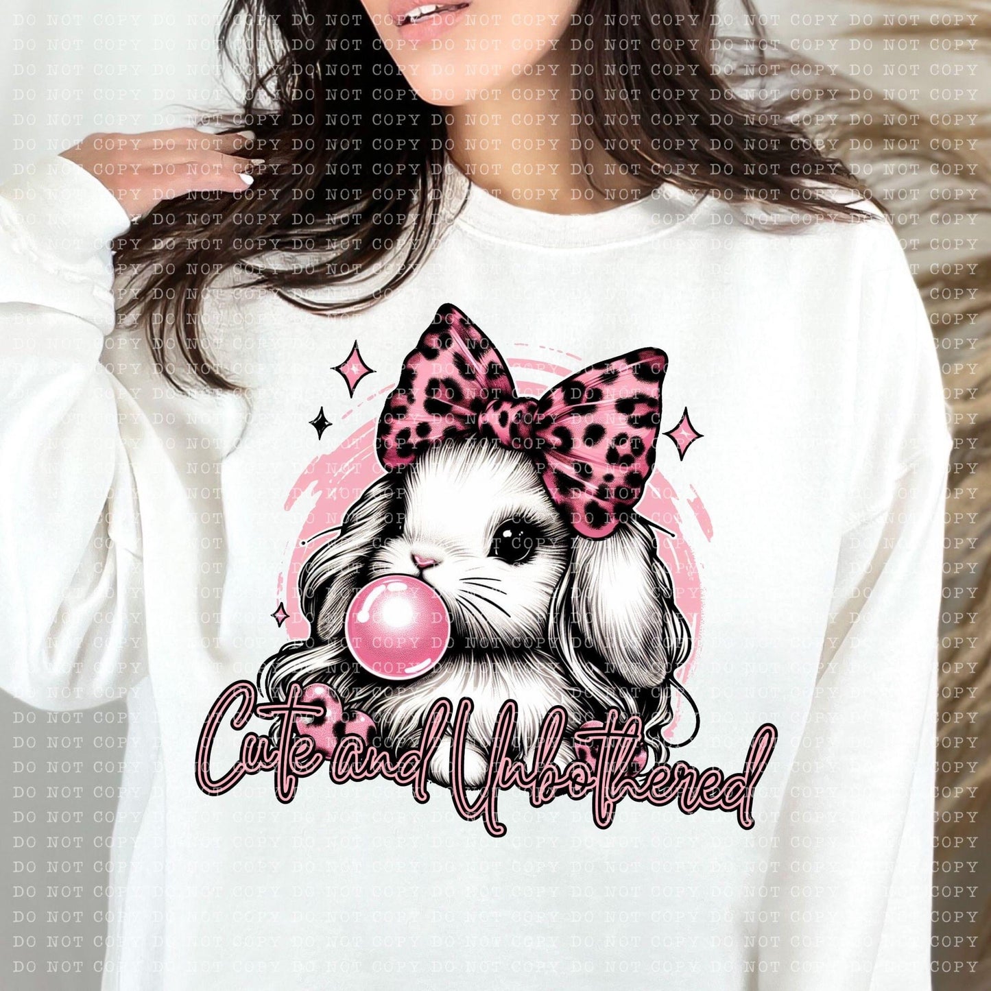 Cute And Unbothered Bunny Pink Leopard Bow - DTF