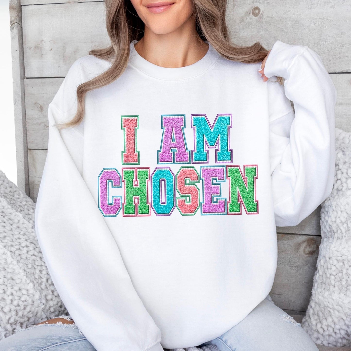 I Am Chosen Faux Chenille Pastel -DTF