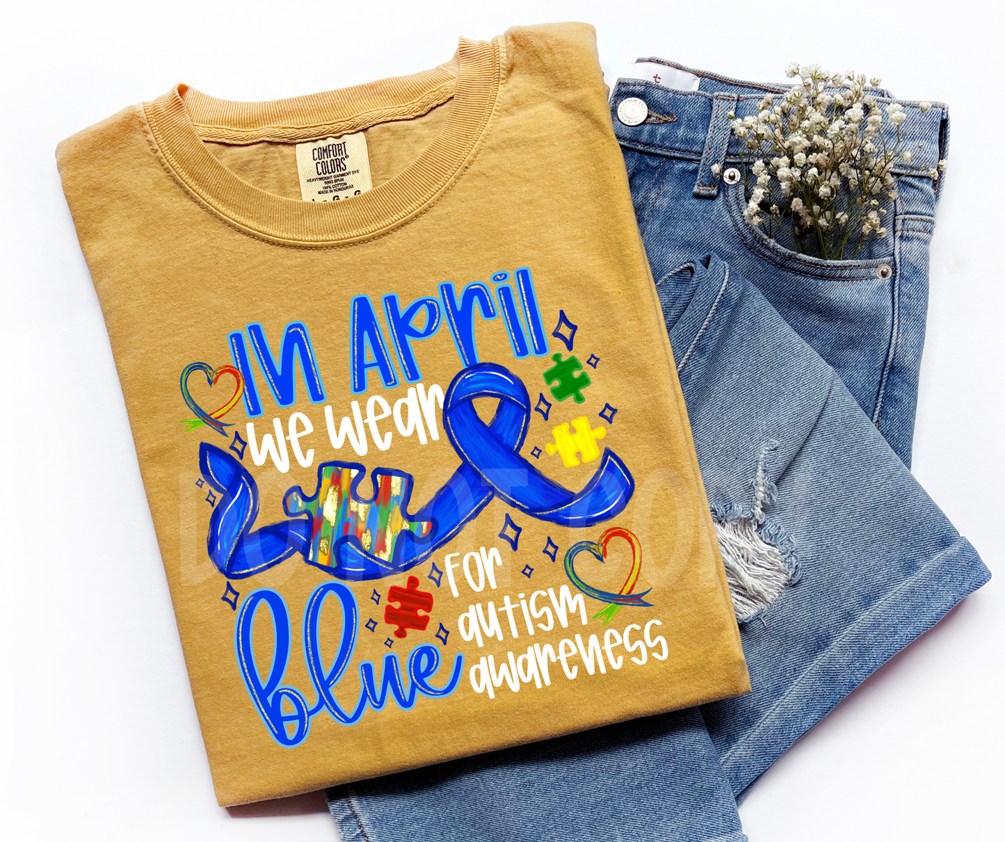 In April Autism Puzzle White -DTF