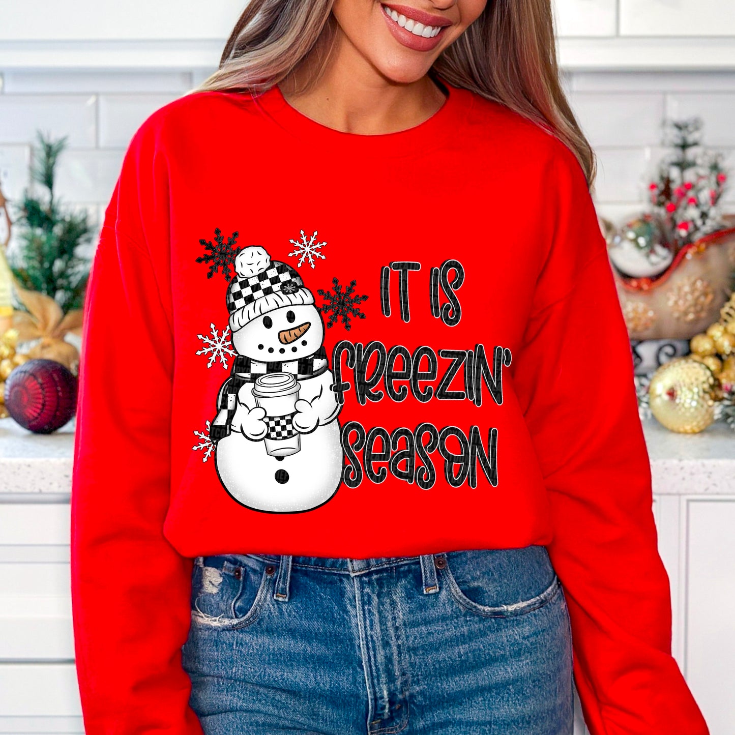 It is freezin season black checkered-DTF
