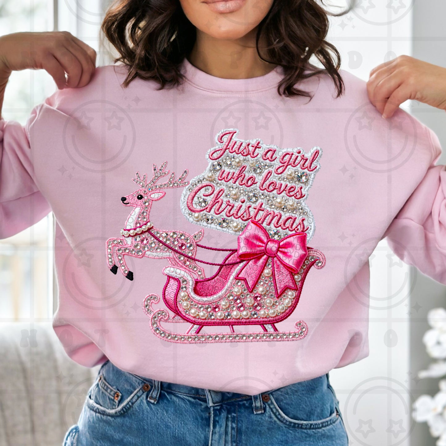 JUST A GIRL WHO LOVES CHRISTMAS FAUX RHINESTONE-DTF&UV