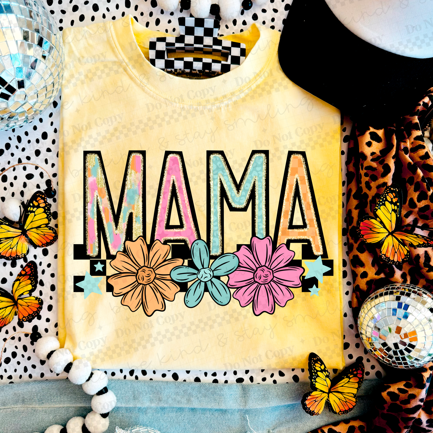 Mama checkered flowers below-DTF