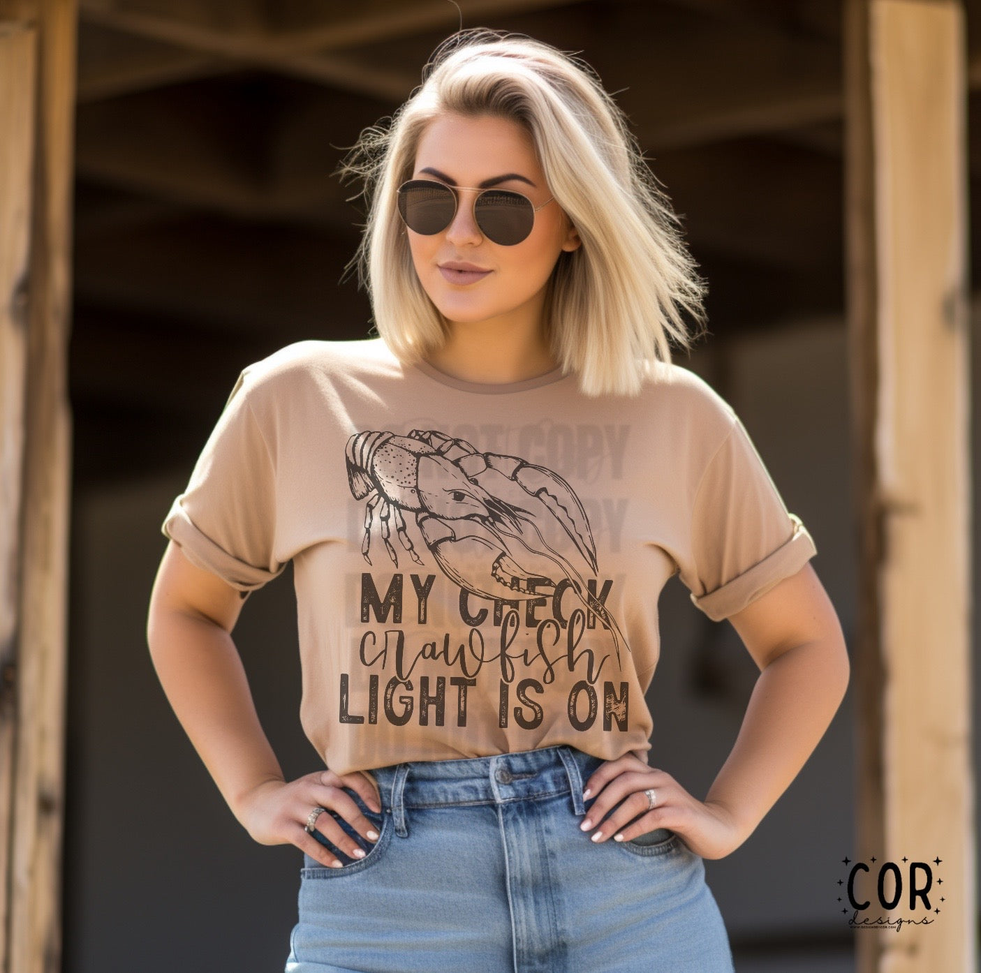 My Check Crawfish Light Is On Blk - DTF