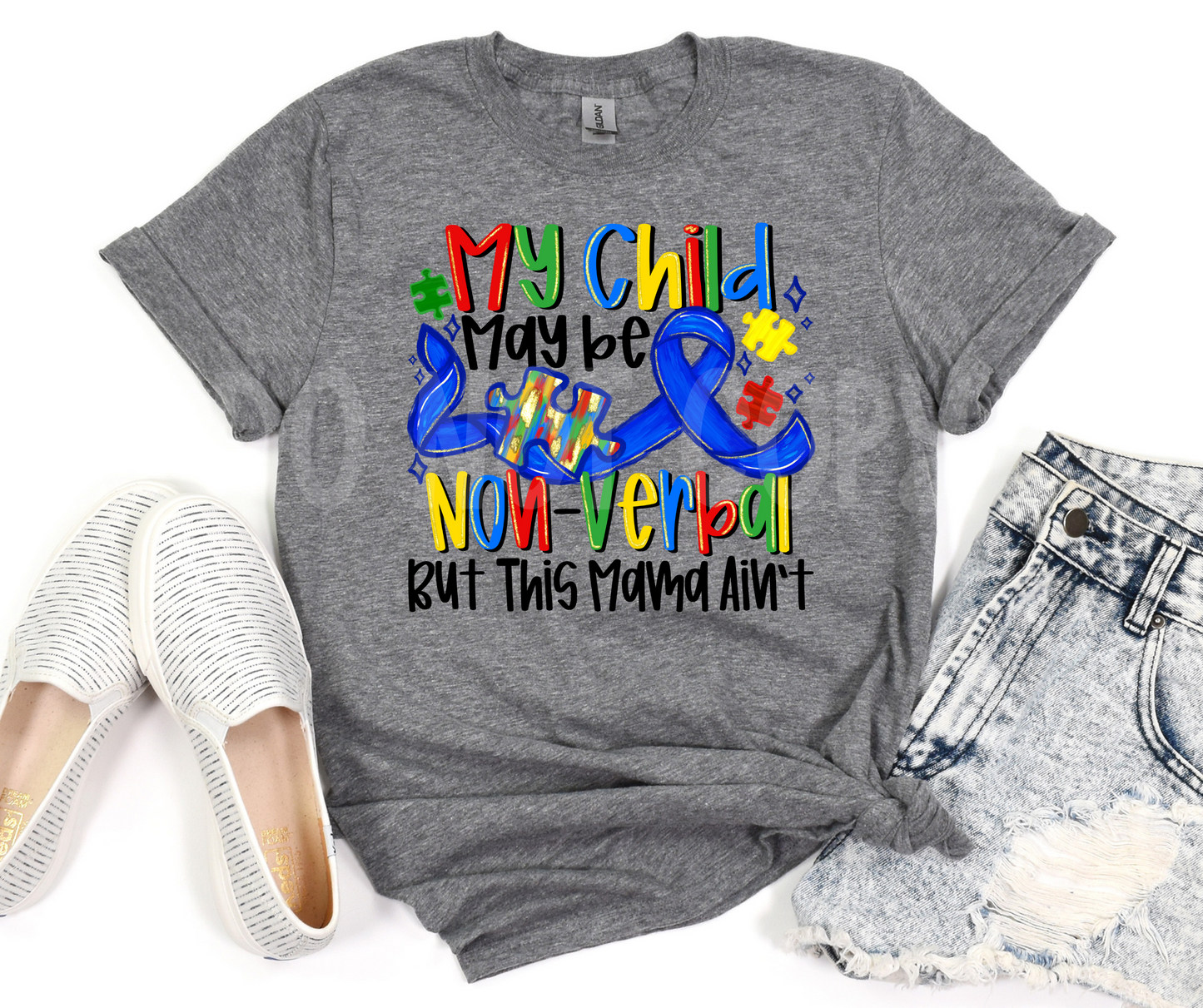 Non Verbal Autism Mama Puzzle Black Font -DTF