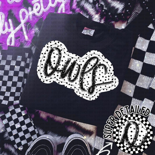 Owls Black And White Polka Dot Faux Stitch - DTF