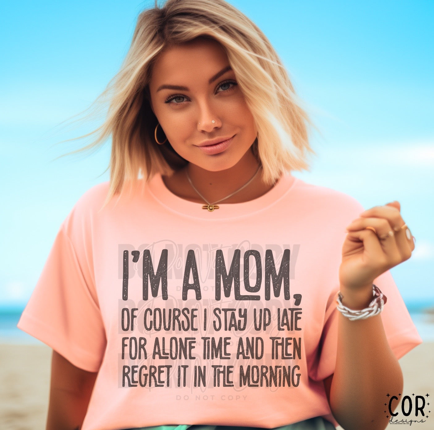I’m A Mom, Of Course I Stay Up Late Distressed Blk- DTF