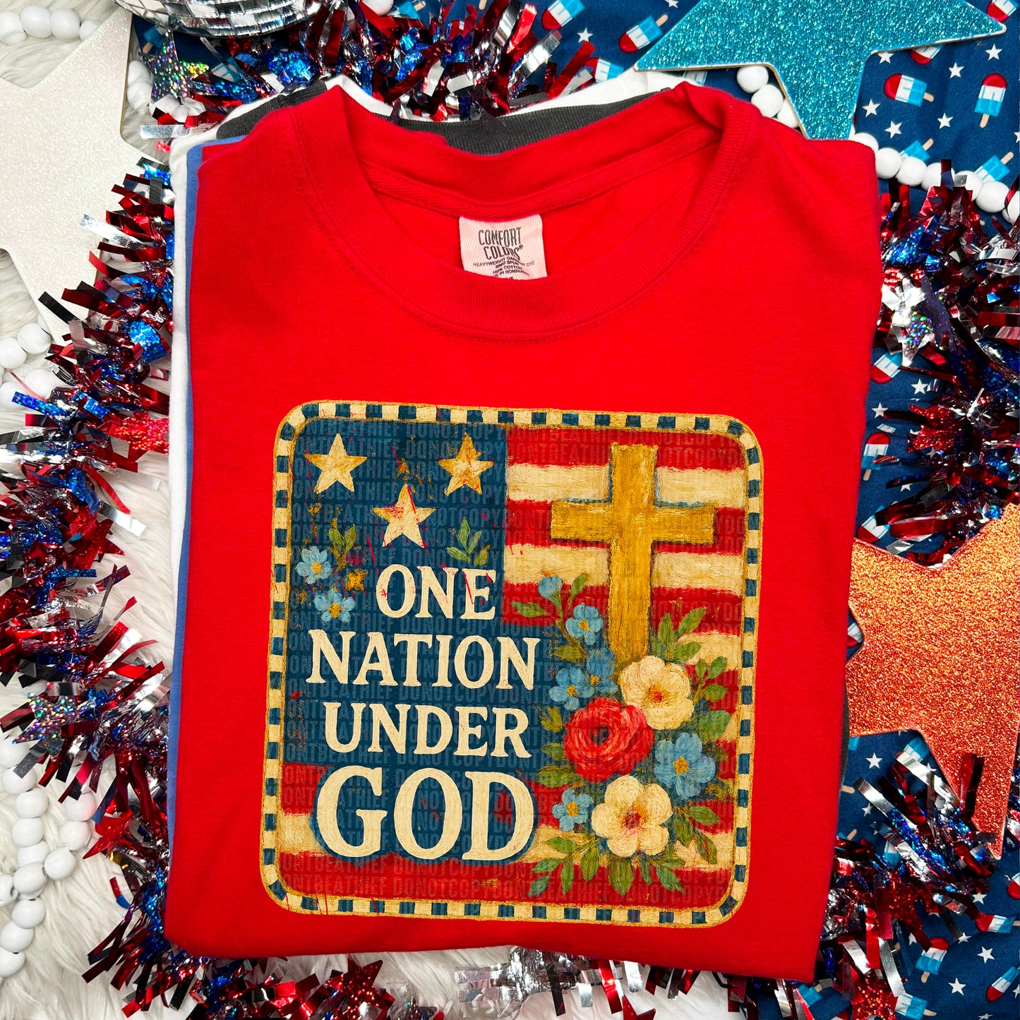One Nation Under god floral cross-DTF&UV