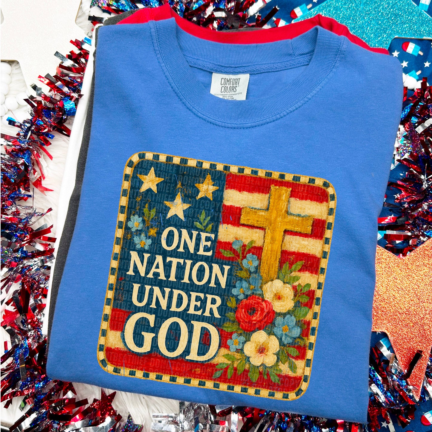 One Nation Under god floral cross-DTF&UV