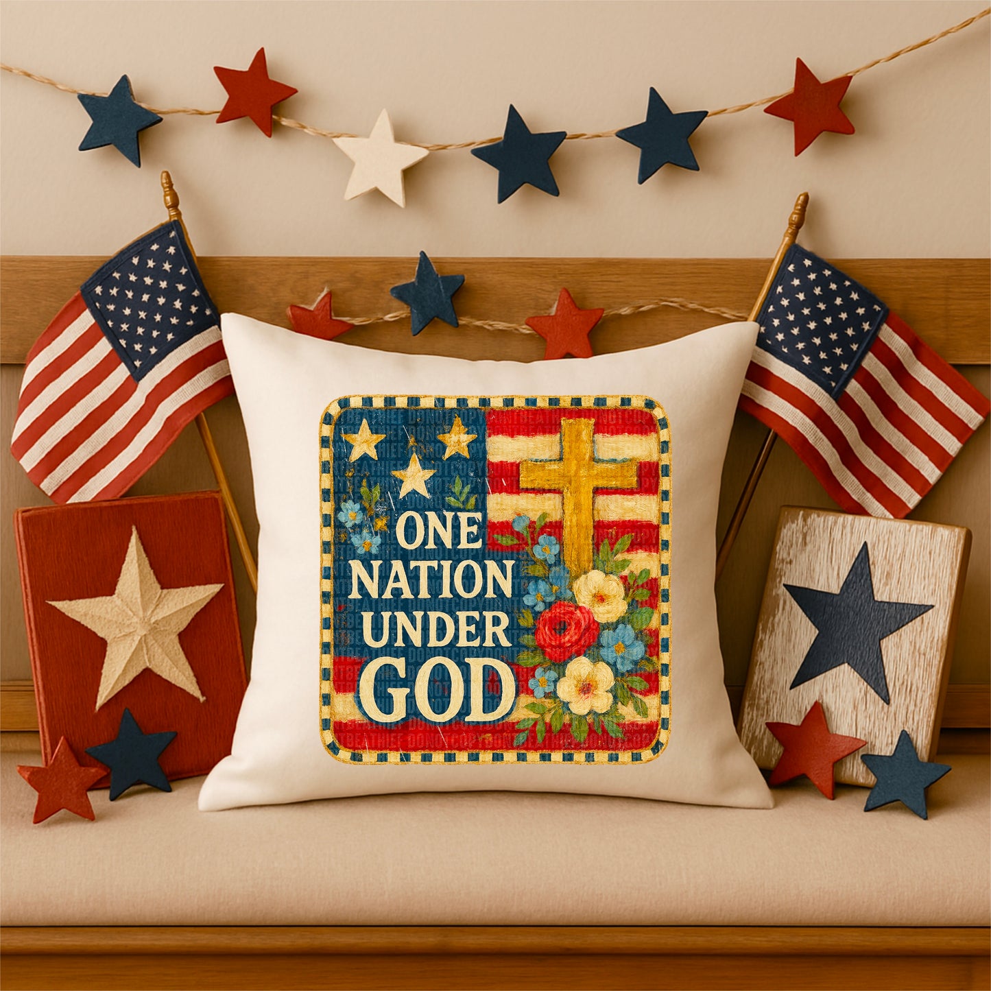 One Nation Under god floral cross-DTF&UV