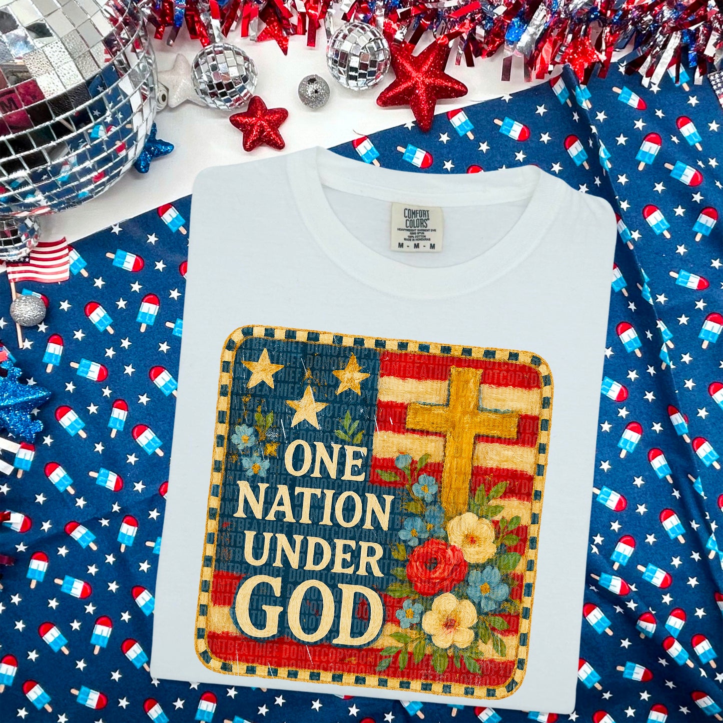 One Nation Under god floral cross-DTF&UV