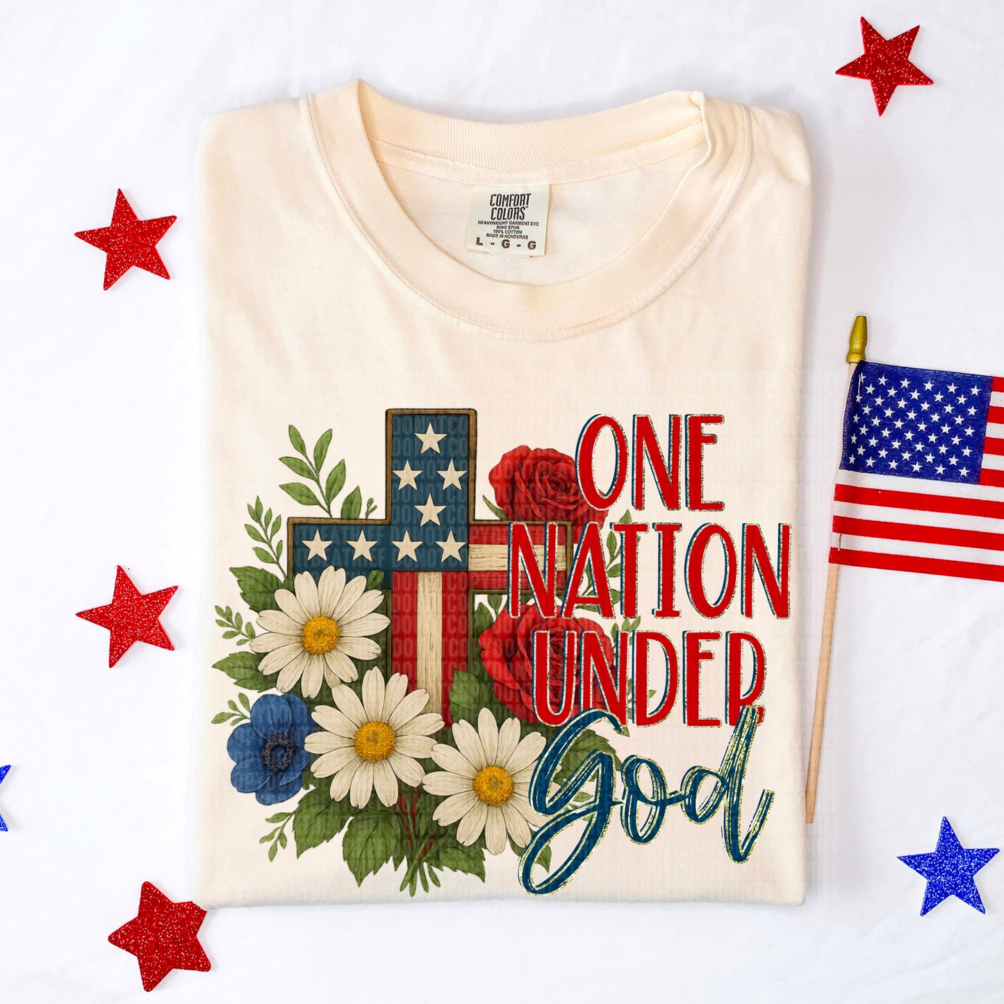 One Nation Under god floral cross-DTF&UV