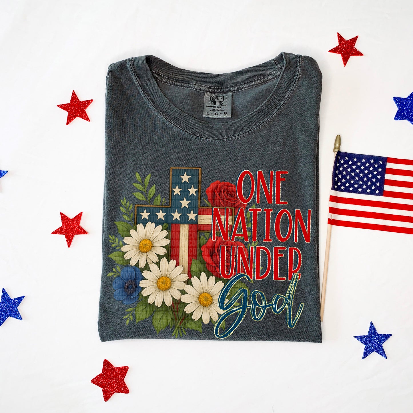 One Nation Under god floral cross-DTF&UV