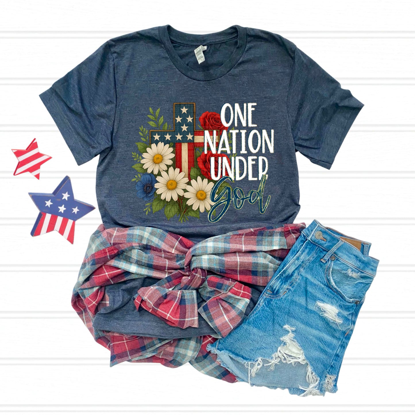 One Nation Under god floral cross-DTF&UV