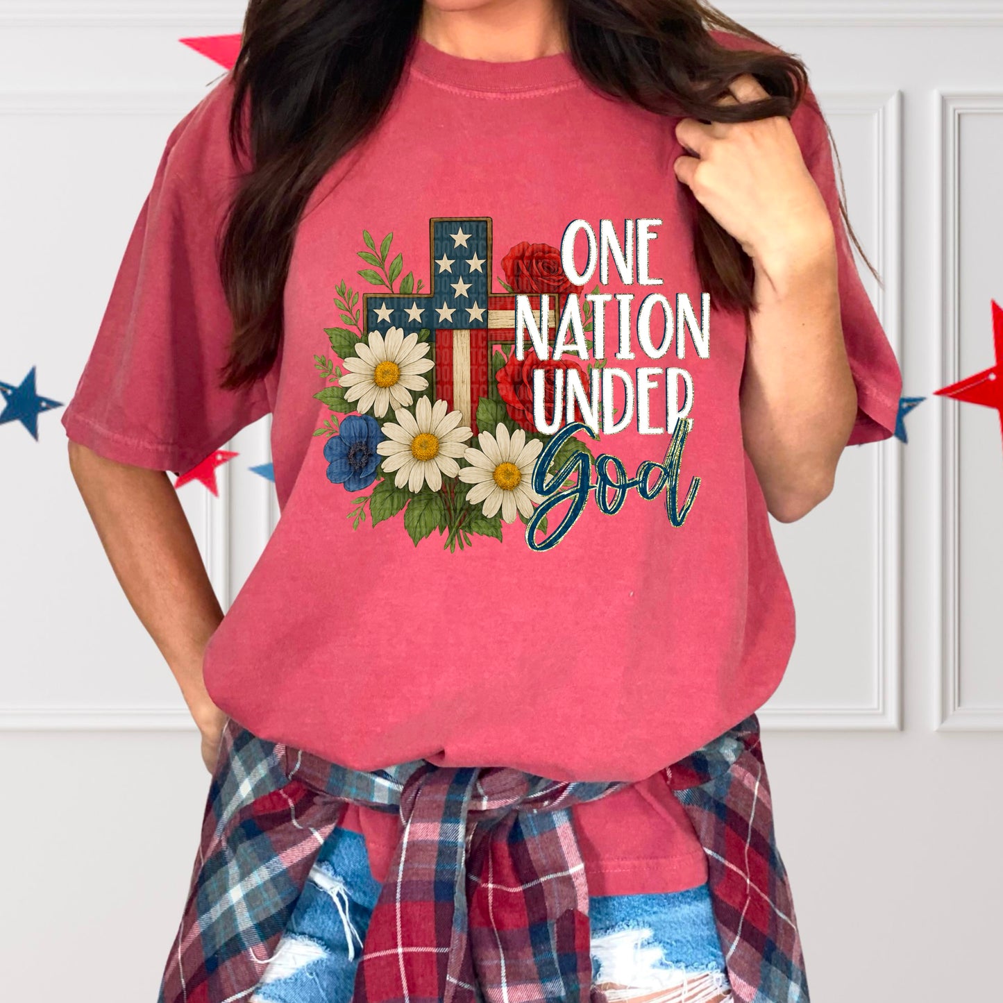One Nation Under god floral cross-DTF&UV
