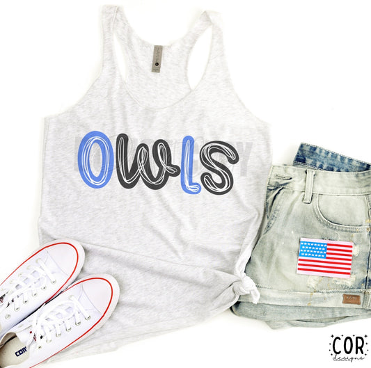 Owls Blue & Black W Wht - DTF