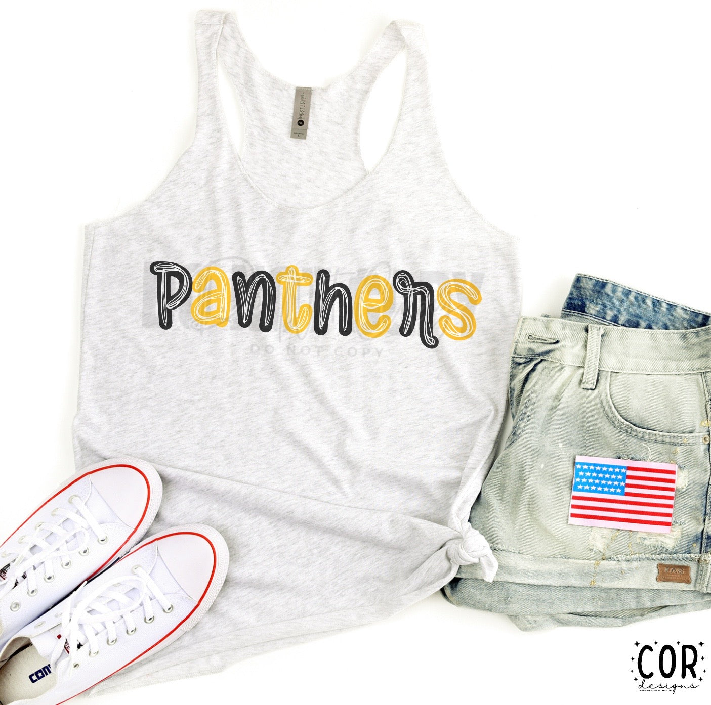 Panthers Blk & Yellow W Wht - DTF