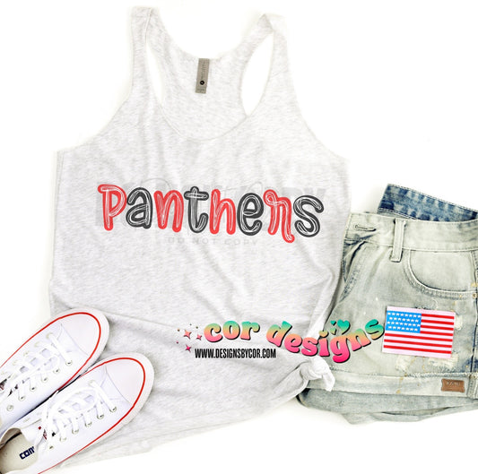 Panthers Red & Black W Wht - DTF