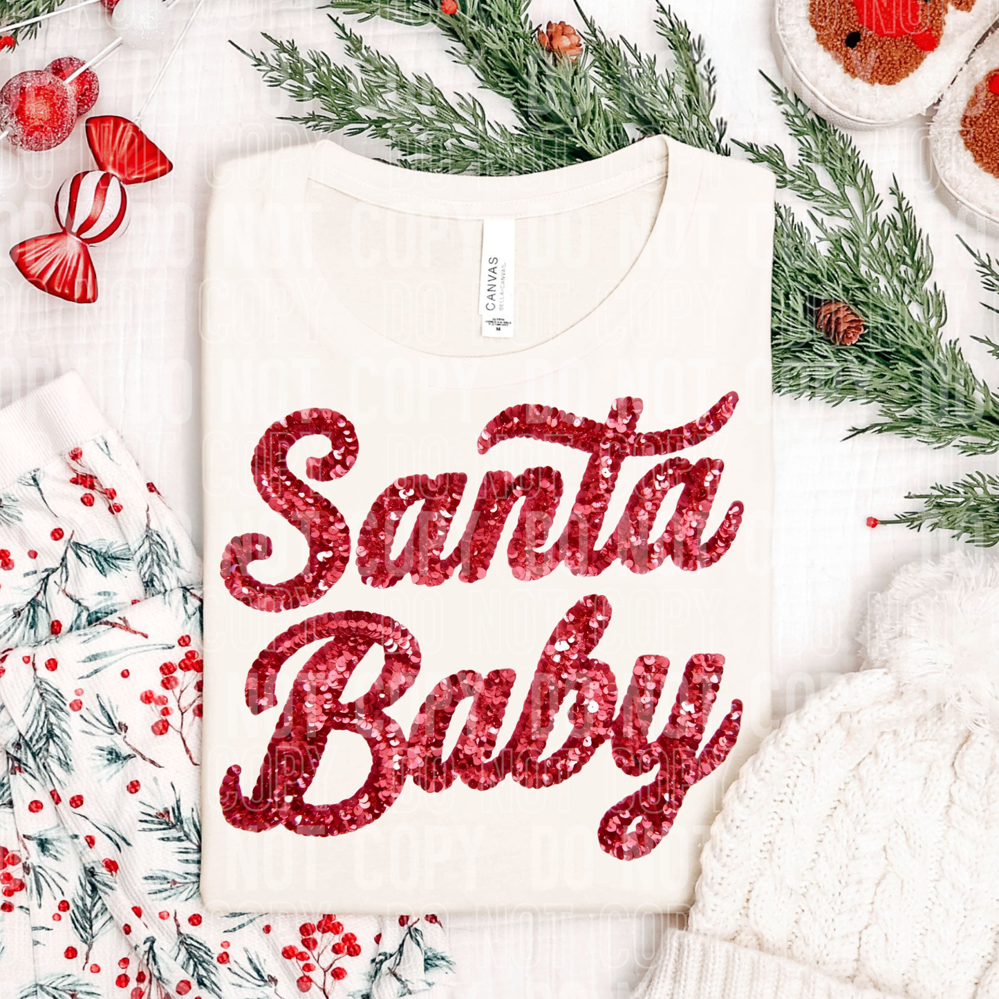 SANTA BABY FAUX SEQUIN-DTF&UV