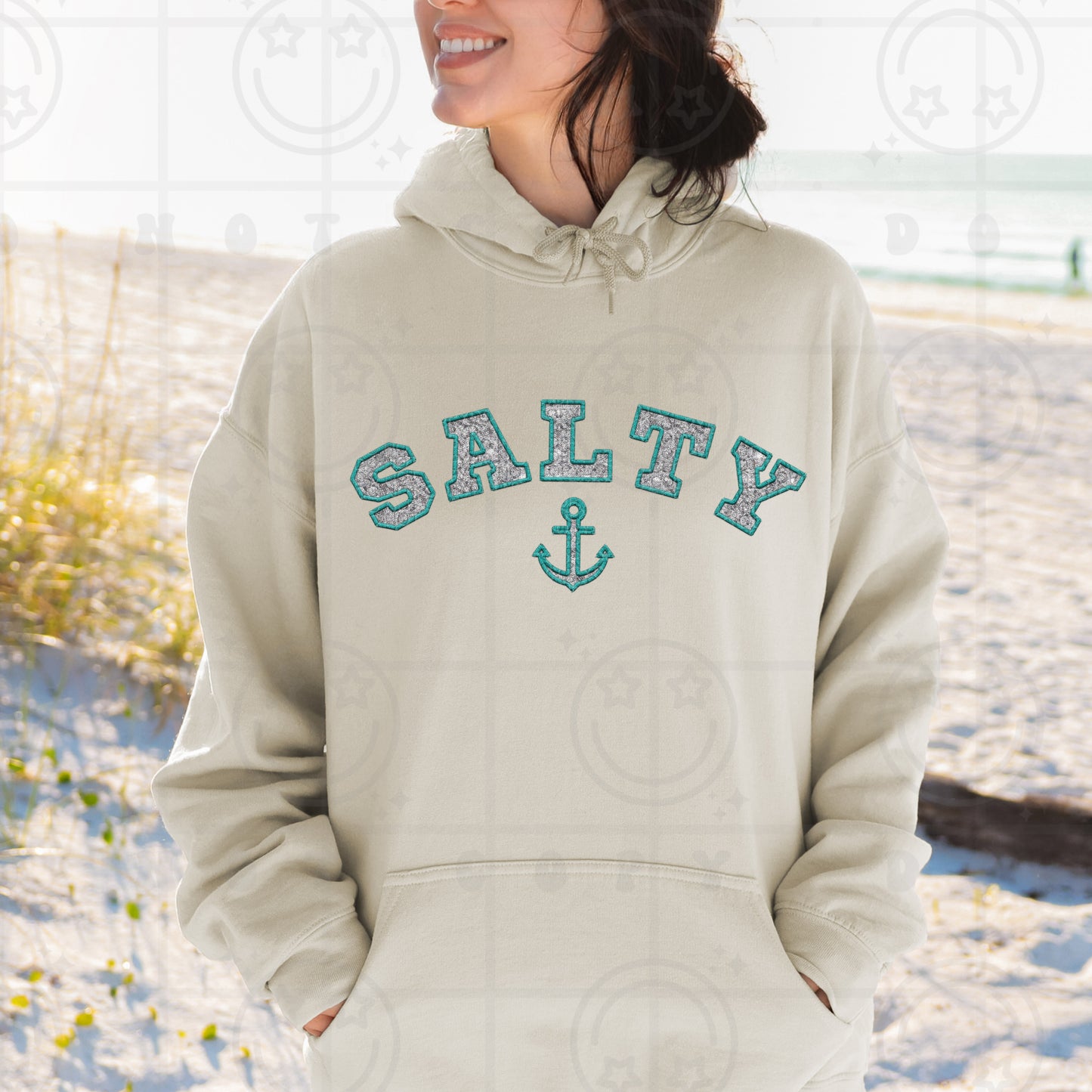 Salty faux emb teal -DTF .
