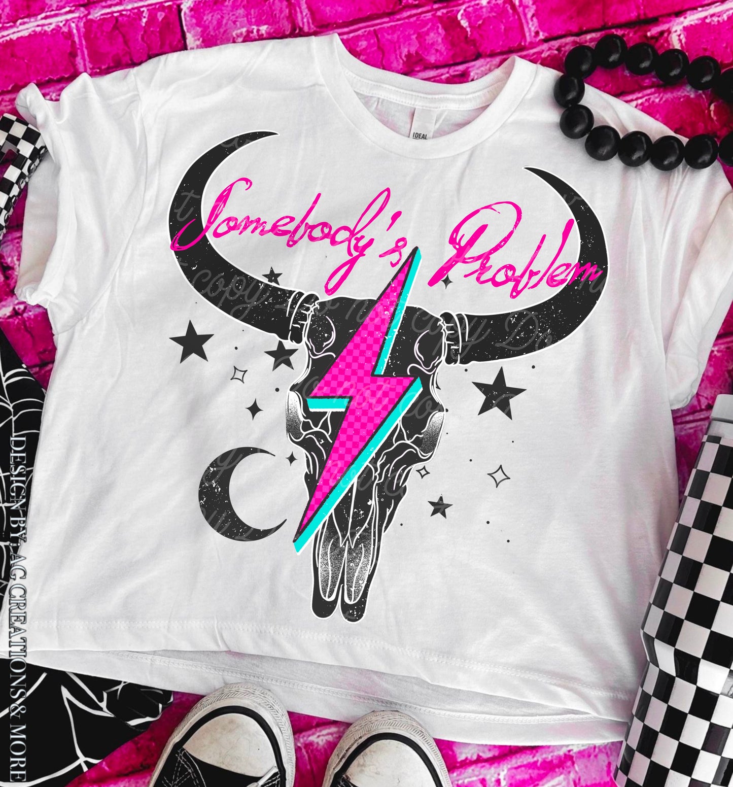 Somebody's Problem cow skull bolt-DTF