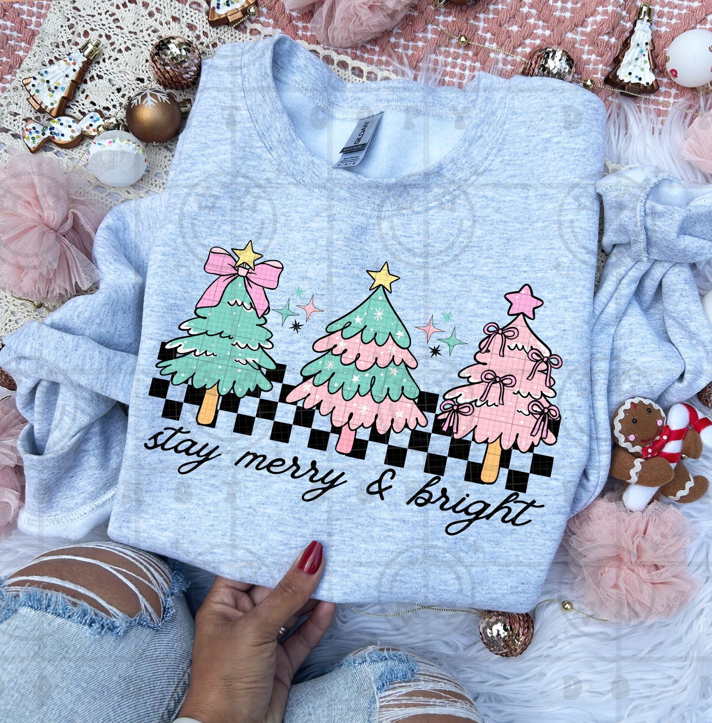 Stay merry and bright preppy Xmas trees -DTF&UV