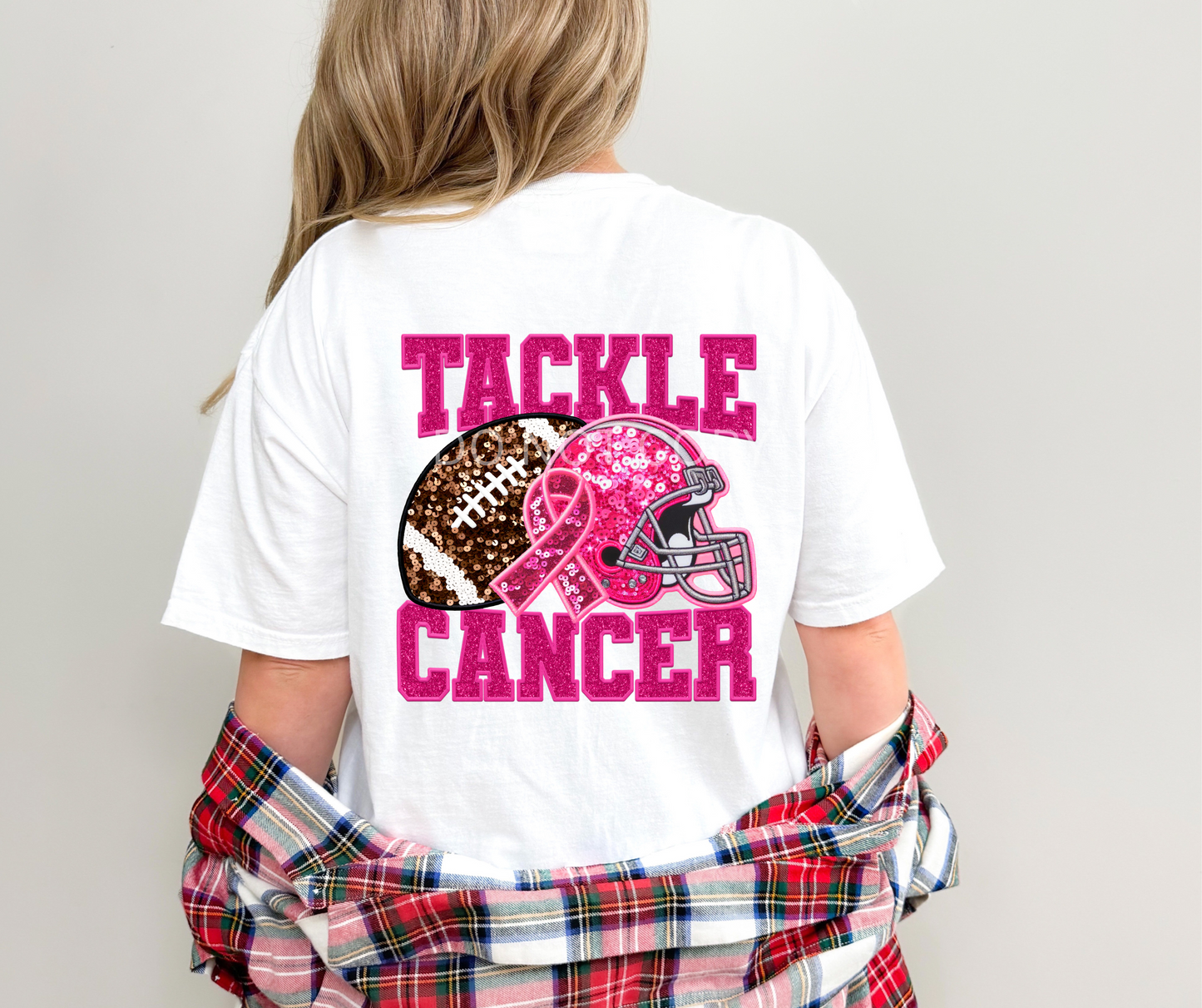 Tackle cancer faux emb-DTF
