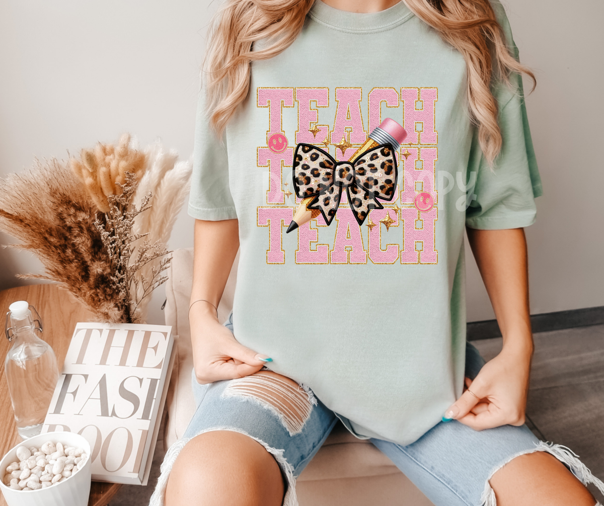 Teach pink leopard bow-DTF