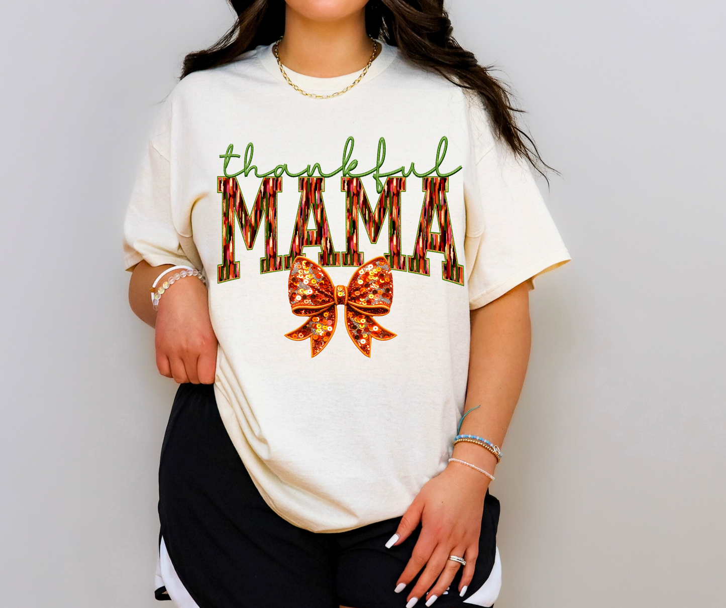 Thankful Mama sequin bow-DTF