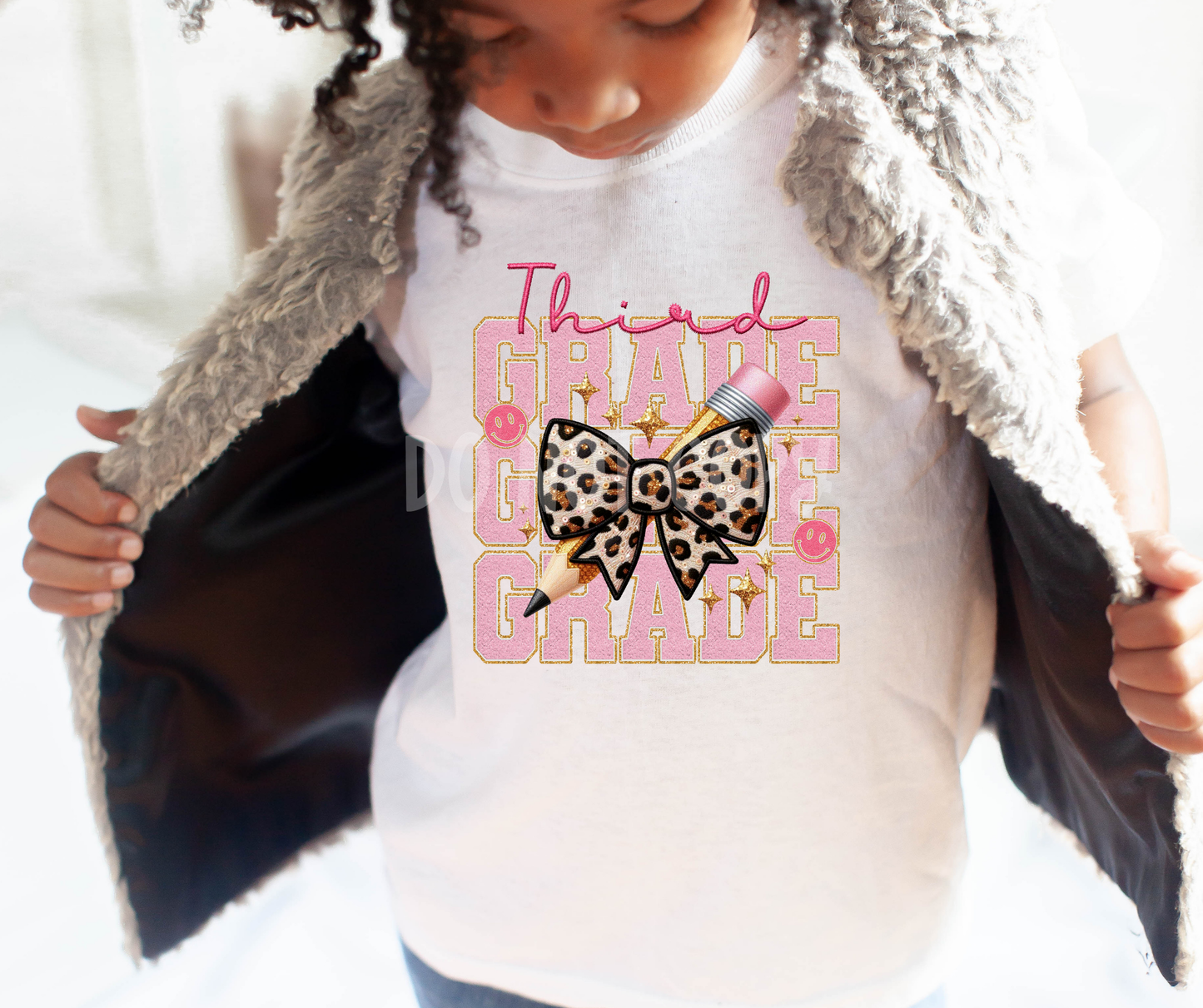 Third Grade pencil leopard bow-dtf