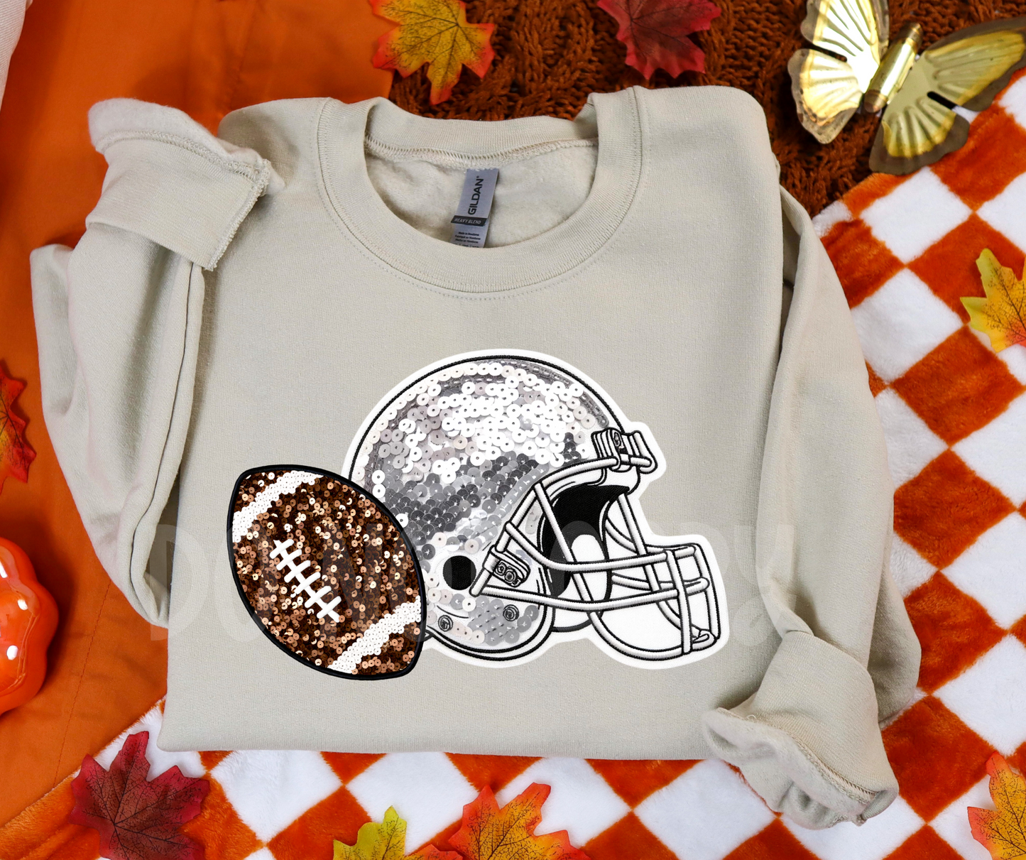 Silver Helmet Football Faux Sequin-DTF