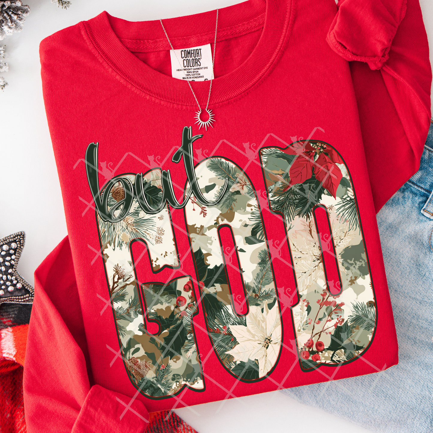 christmas camo but god -DTF&UV
