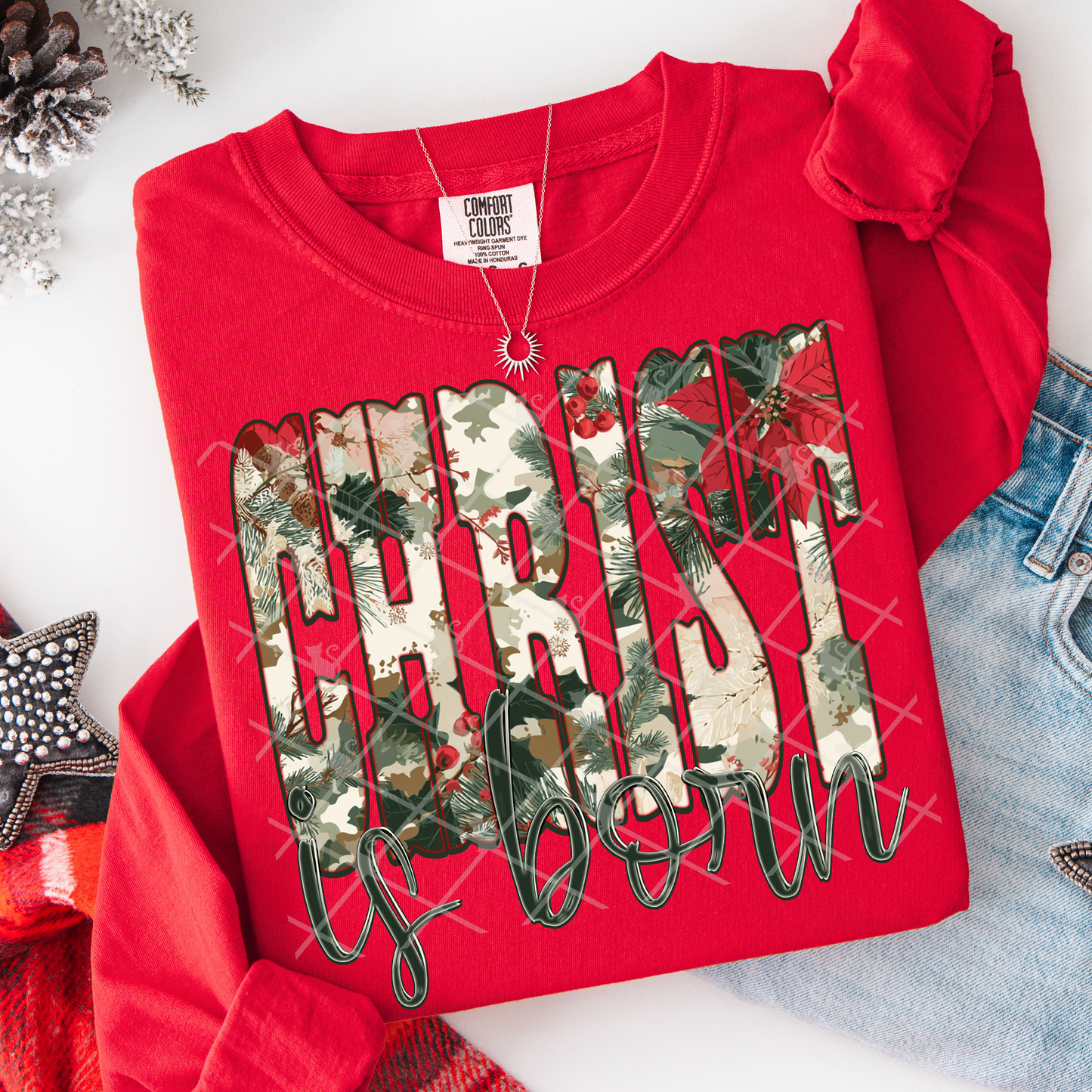 christmas camo christ is born -DTF&UV