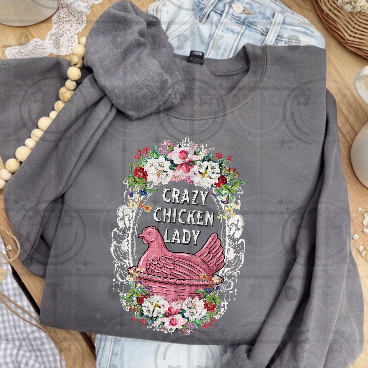 Crazy Chicken Lady floral -DTF&UV