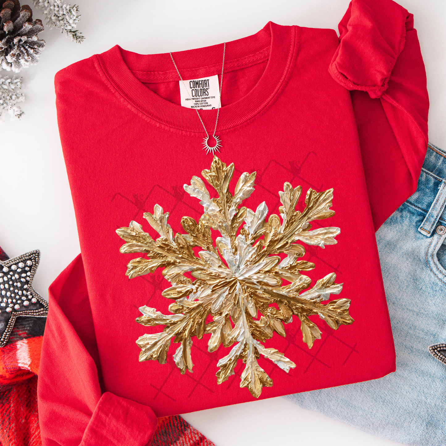 hand painted gold snowflake -DTF&UV