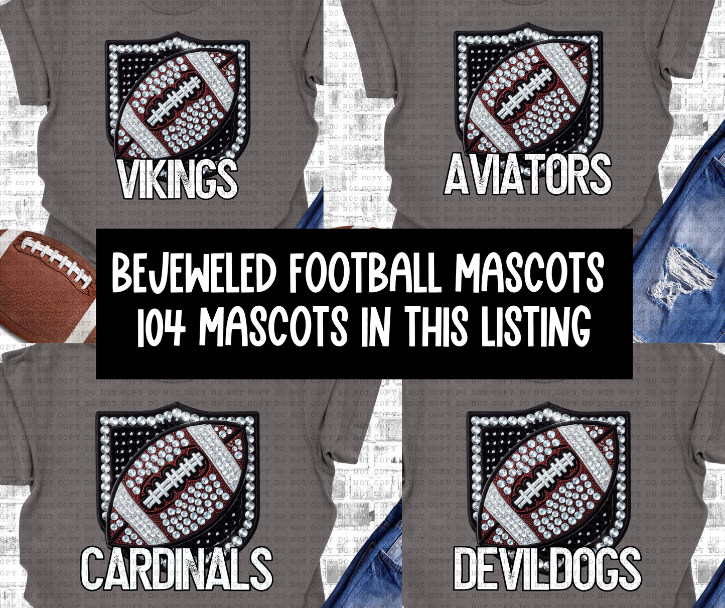 Bejeweled football badge teams- (ALL TEAMS ARE LISTED IN THIS LISTING in the dropdown)-DTF