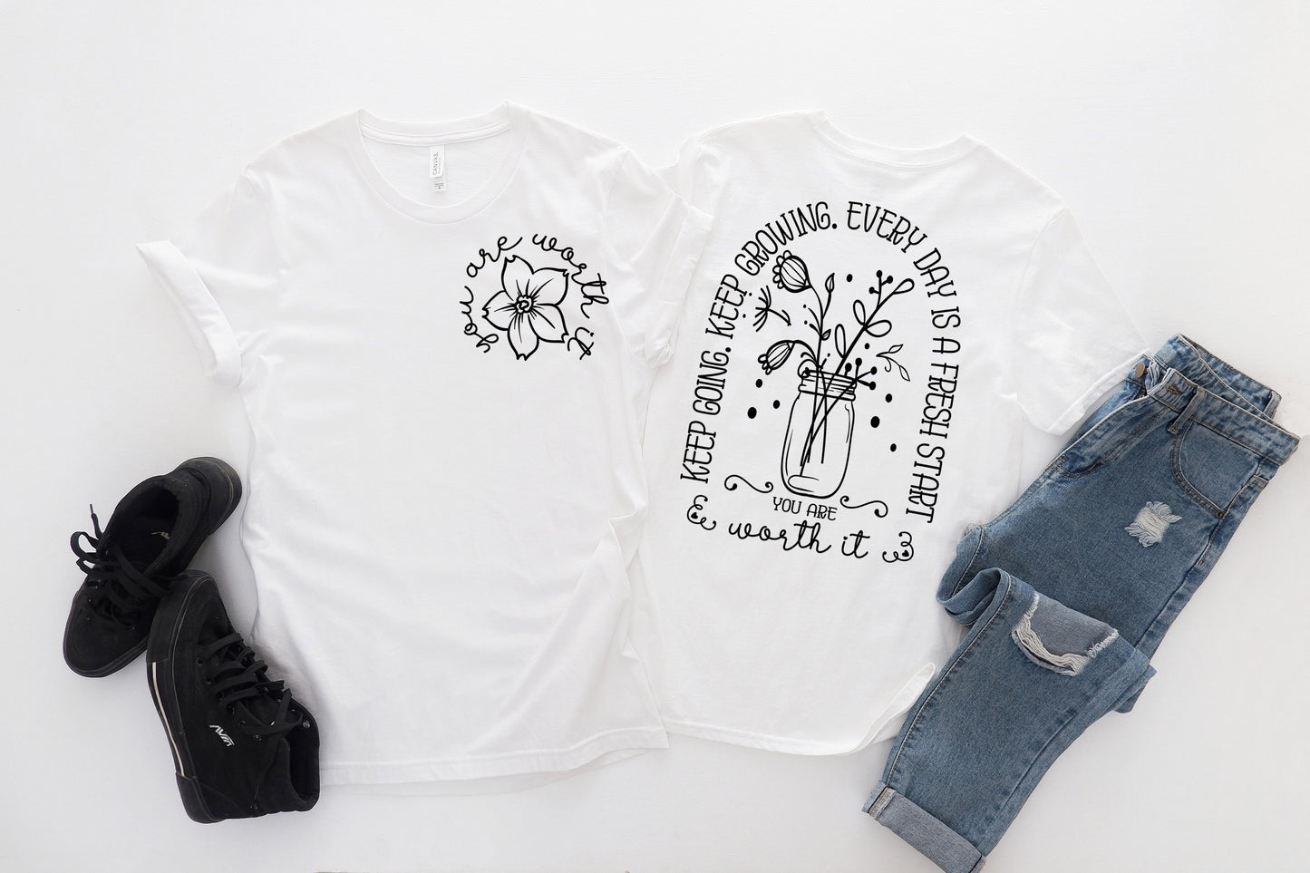 You are worth it flowers (BACK) -DTF