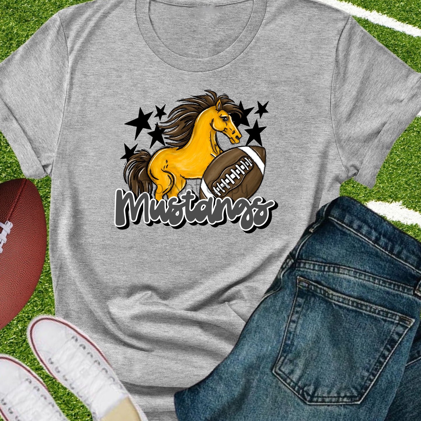 Mustangs football gray-DTF