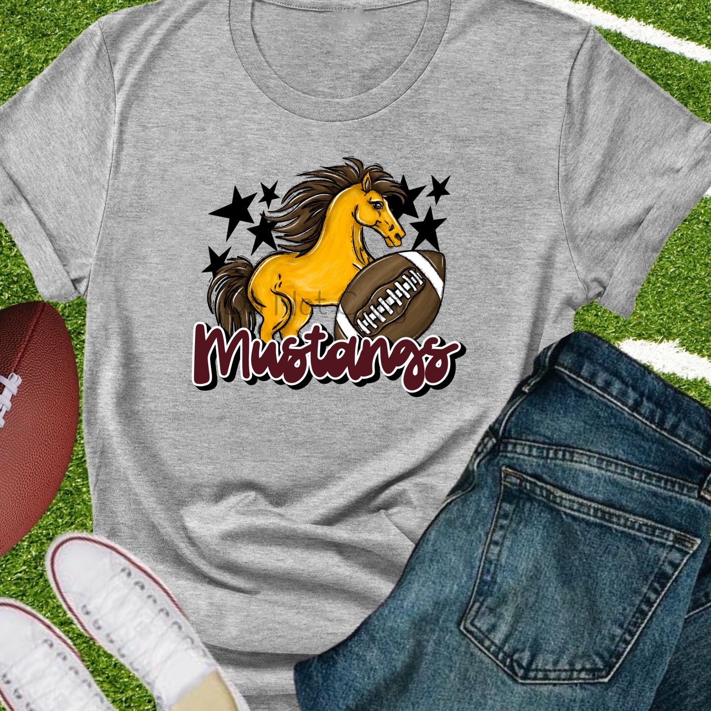 Mustangs football maroon-DTF