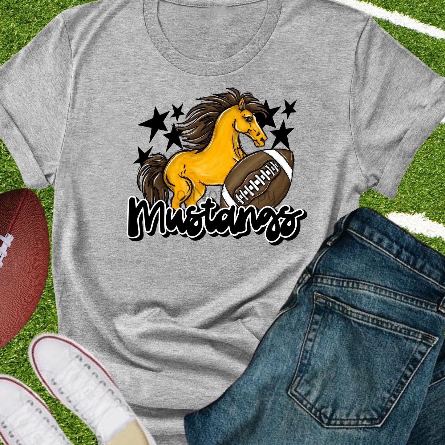 Mustangs football black-DTF