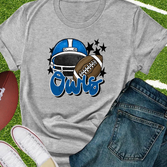 Owls football helmet blue-DTF
