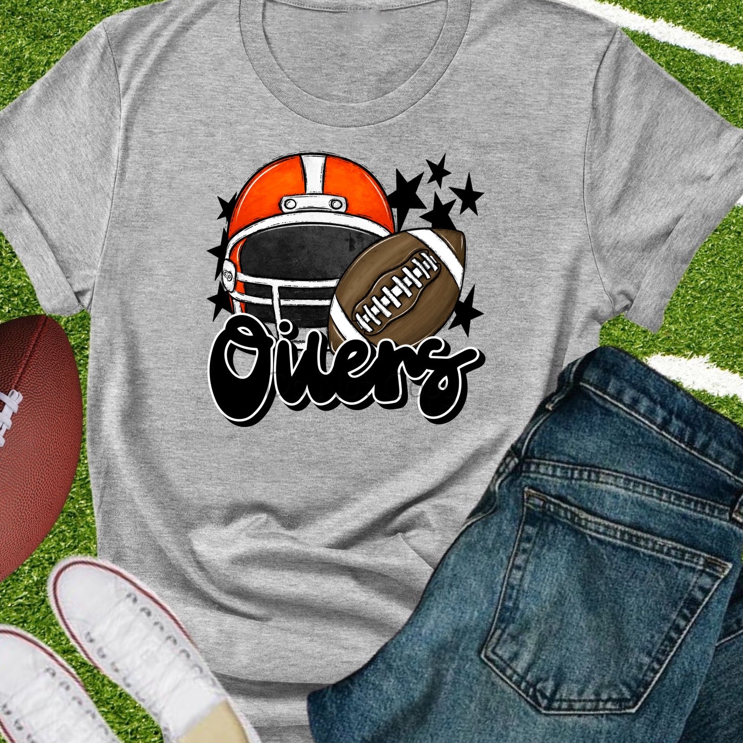 Oilers football helmet orange black -DTF