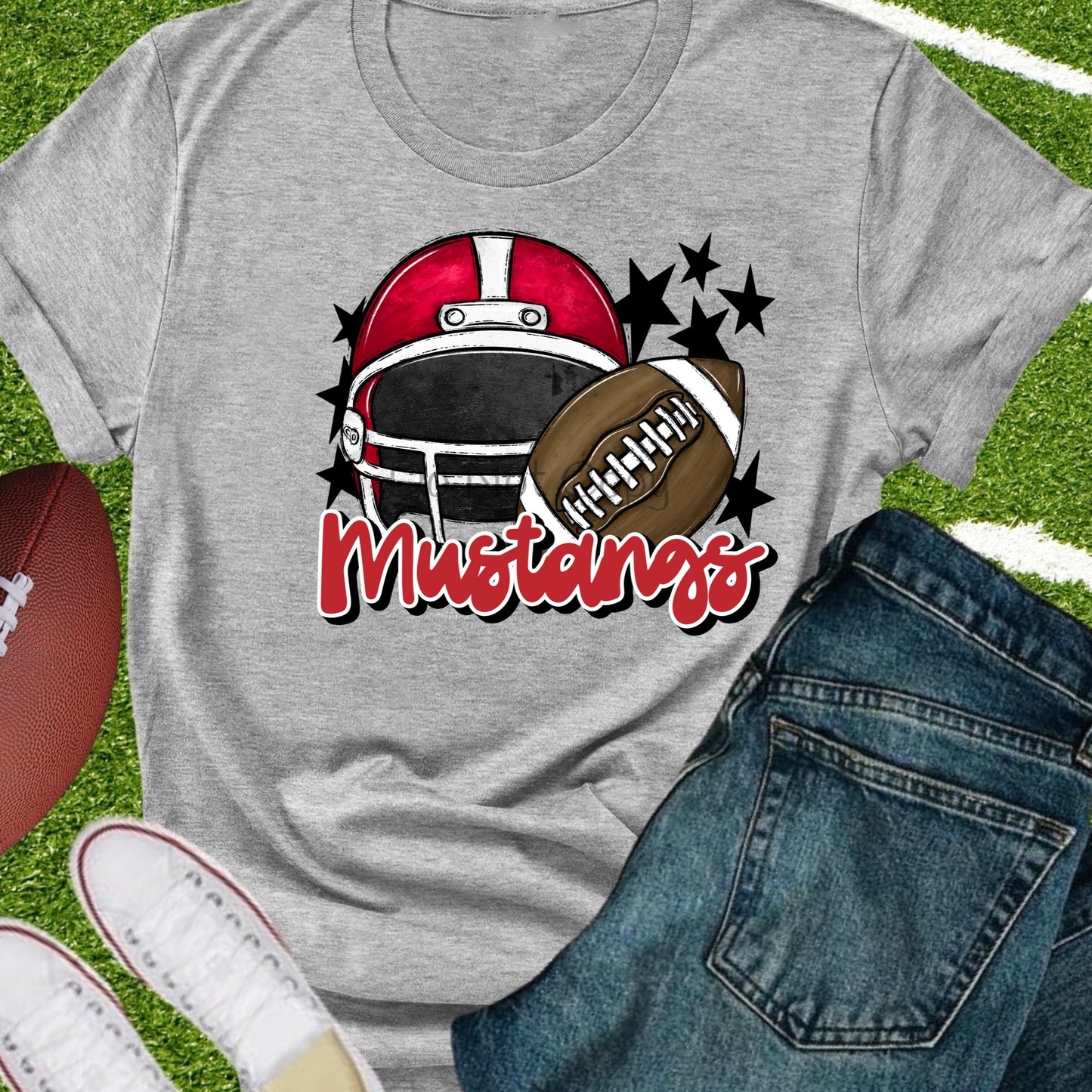 Mustangs football helmet red-DTF