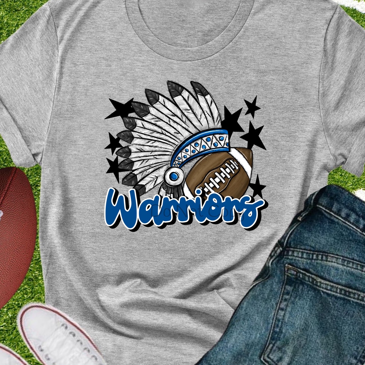 Warriors football royal blue-DTF